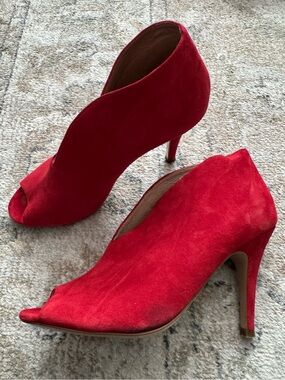 Halogen Red Suede Peep-Toe High Heel Ankle Booties